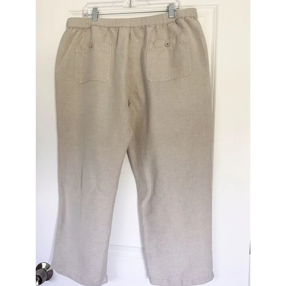 Cubavera Linen Blend Pants Mens XL Beige Drawstring Classic Fit Resort Beach